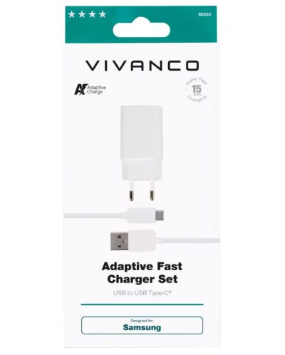 Зарядно устройство Vivanco - 62222, USB-A, 15W, бяло - 2