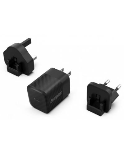 Зарядно устройство Energizer - A20MU, USB-C, EU/UK/US, 20W, черно - 1