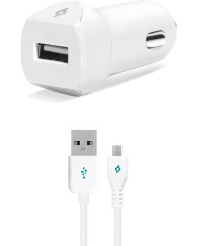 Зарядно за кола ttec - SpeedCharger, USB-A, кабел Micro USB, бяло - 1