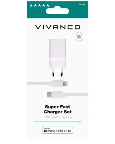Зарядно устройство Vivanco - 62300, USB-C, 20W, бяло - 4