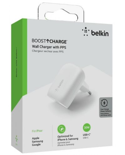 Зарядно устройство Belkin - Boostcharger, USB-C, 30W, бяло - 6