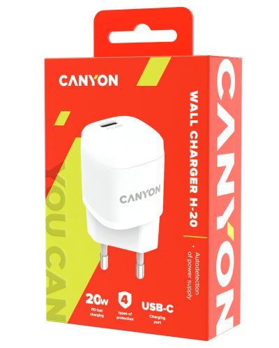 Зарядно устройство Canyon - H-20-05, USB-C, 20W, бяло - 3