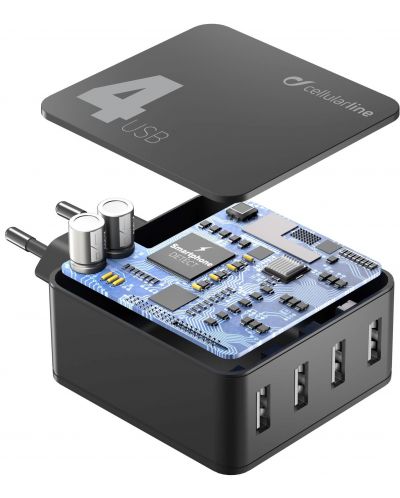 Зарядно устройство Cellularline - Multipower 4, USB-A, 42W, черно - 2