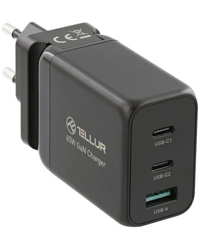 Зарядно устройство Tеllur - GaN, USB-A/C, EU/UK/US, 65W, черно - 5