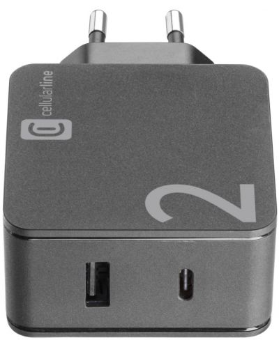 Зарядно устройство Cellularline - Duo, USB-A/C, 42W, черно - 2