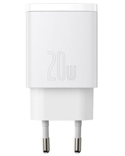 Зарядно устройство Baseus - Compact QC, USB-A/C, 20W, бяло - 1