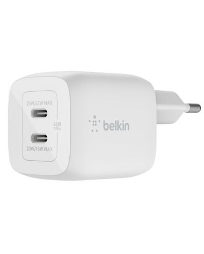 Зарядно устройство Belkin - Dual, Gan PPS, USB-C, 45W, бяло - 1