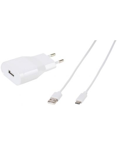 Зарядно устройство Vivanco - 60029, USB-A, кабел USB-C, 12W, бяло - 1