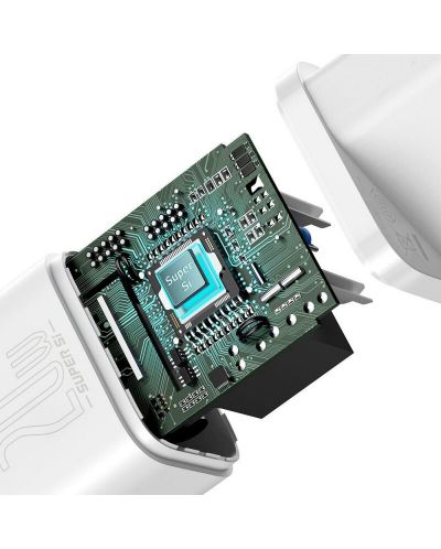 Зарядно устройство Baseus - CCSUP-B02, Super Si QC, USB-C, 20W, бяло - 6