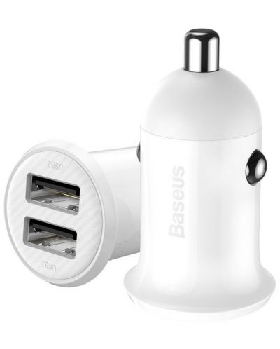 Зарядно за кола Baseus - Grain Pro, USB-A, 4.8A, бяло - 3