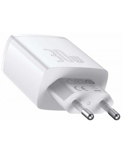 Зарядно устройство Baseus - Compact, USB-A/C, 30W, бяло - 3