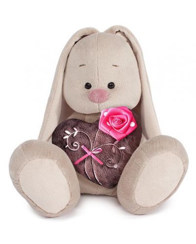 Плюшена играчка Budi Basa - Зайка Ми, с кафяво сърце и роза, 32 cm - 1