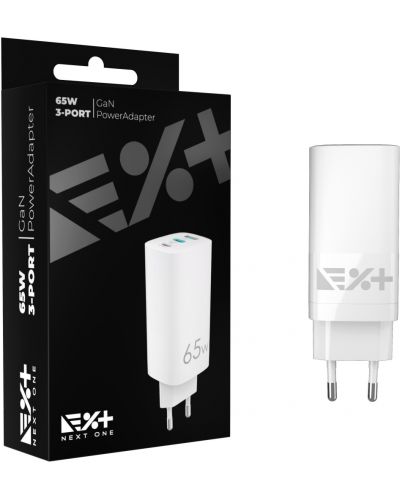 Зарядно устройство Next One - 3-Port GaN, USB-A/C, 65W, бяло - 8