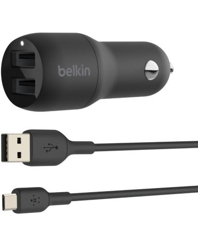 Зарядно за кола Belkin - Boost Charge Dual, USB-A, 24W, черно - 1