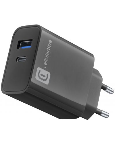 Зарядно устройство Cellularline - Multipower PD, USB-A/C, 32W, черно - 1