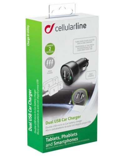 Зарядно за кола Cellularline - Ultra Dual, USB-A, черно - 5