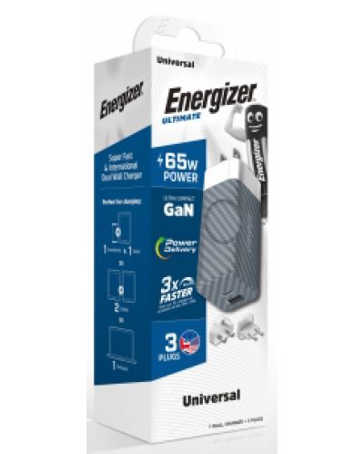 Зарядно устройство Energizer - A65MU, USB-A/C, EU/UK/US, 65W, сиво - 5