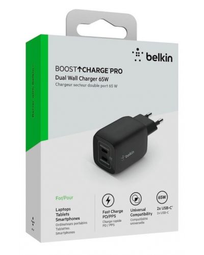 Зарядно устройство Belkin - BoostCharger, USB-C, 65W, черно - 6
