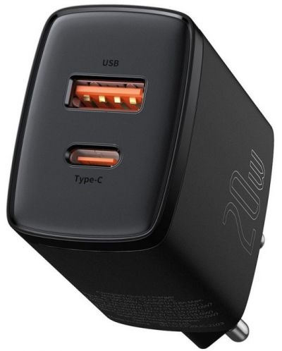 Зарядно устройство Baseus - Compact QC, USB-A/C, 20W, черно - 3