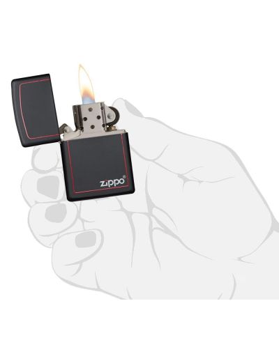 Запалка Zippo Black Matte, черна с червен кант - 4