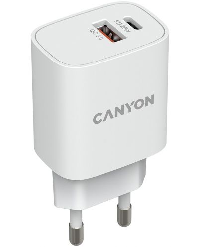 Зарядно устройство Canyon - H-20-04, USB-A/C, 20W, бяло - 1