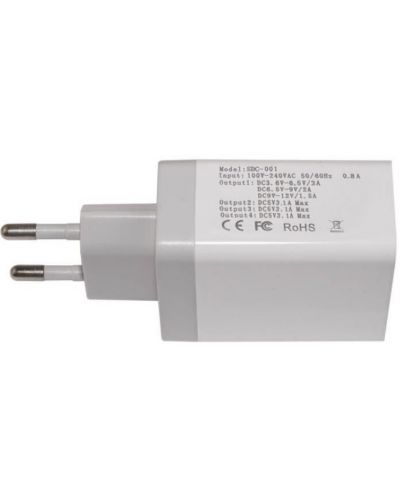 Зарядно устройство Makki - QC48W4 FC, USB-A, 30W, бяло - 5