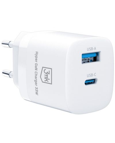 Зарядно устройство 3mk - Hyper GaN, USB-A/C, 33W, бяло - 4