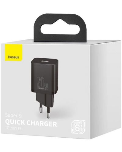 Зарядно устройство Baseus - CCSUP-B01, Super Si QC, USB-C, 20W, черно - 5