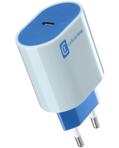 Зарядно устройство Cellularline - Style Color PD, USB-C, 20W, синьо - 1