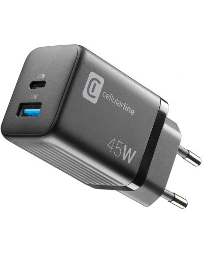 Зарядно устройство Cellularline - Multipower PD GaN, USB-A/C, 45W, черно - 1