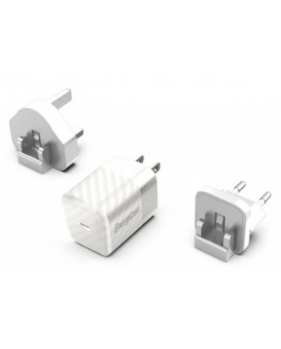 Зарядно устройство Energizer - A20MUWH, USB-C, EU/UK/US, 20W, бяло - 1