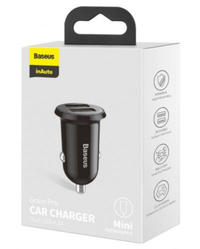 Зарядно за кола Baseus - Grain Pro Car Charger, USB-A, 4.8A, черно - 5