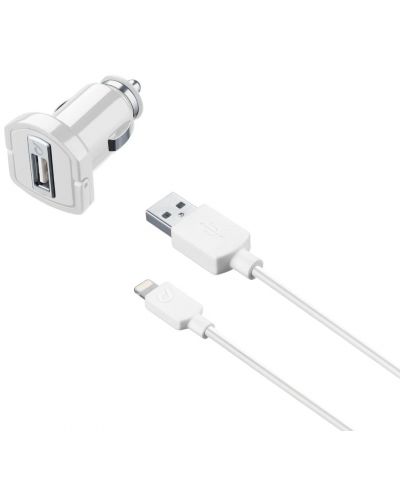 Зарядно за кола Cellularline - 6037, USB-A, кабел Lightning, 5W, бяло - 1