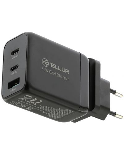 Зарядно устройство Tеllur - GaN, USB-A/C, EU/UK/US, 65W, черно - 2