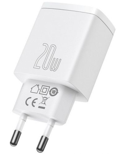 Зарядно устройство Baseus - Compact QC, USB-A/C, 20W, бяло - 2