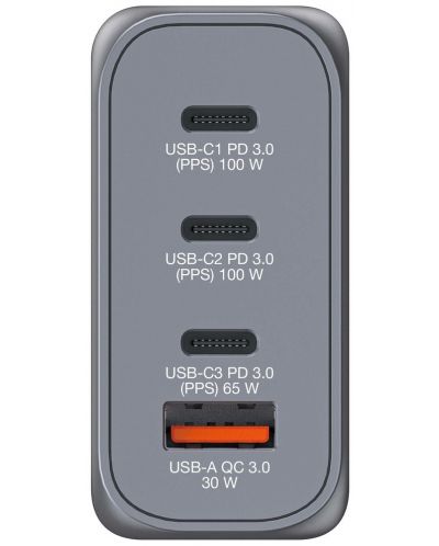 Зарядно устройство Verbatim - GNC-100 GaN 4 Port, USB-A/C, 100W, сиво - 2