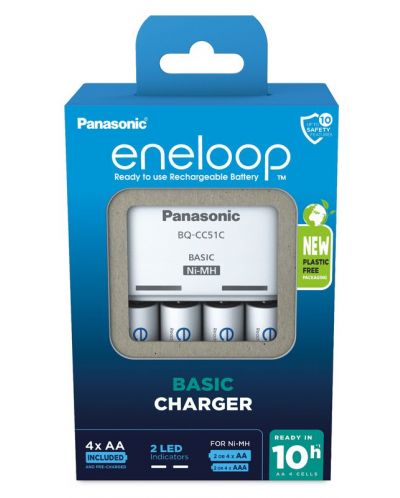 Зарядно и батерии Panasonic - Eneloop Basic, R6/AA 2000 mAh, 4 броя - 4
