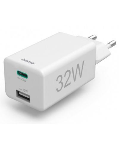 Зарядно устройство Hama - 201691, USB-A/C, 32W, бяло - 1