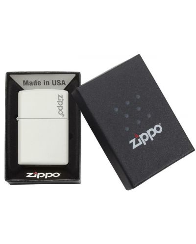 Запалка Zippo - бяла, матирана, гравирано лого - 3