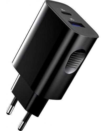 Зарядно устройство Xmart - QC3.0, USB-A/C, 20W, черно - 2