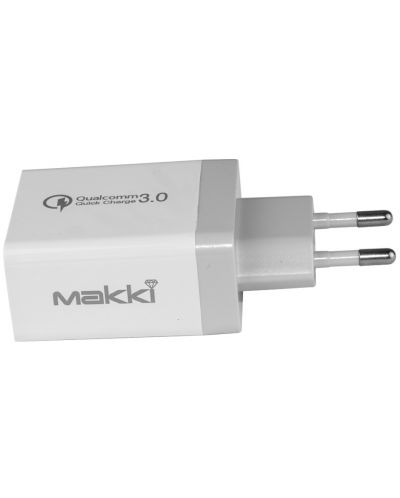 Зарядно устройство Makki - QC30W3 FC, USB-A, 30W, бяло - 5