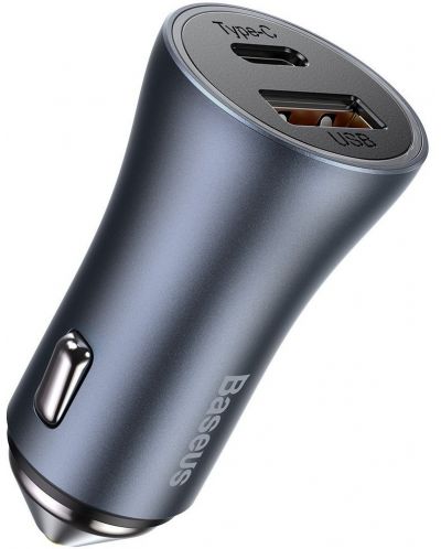 Зарядно за кола Baseus - Golden Contactor Pro, USB-A/C, Lightning, сиво - 2