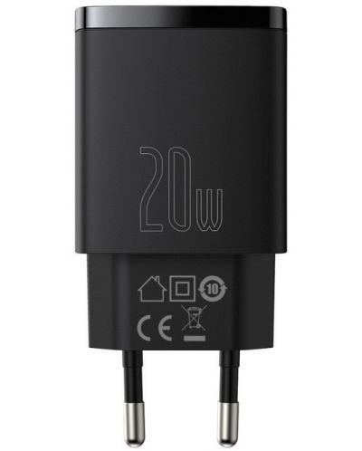Зарядно устройство Baseus - Compact QC, USB-A/C, 20W, черно - 1