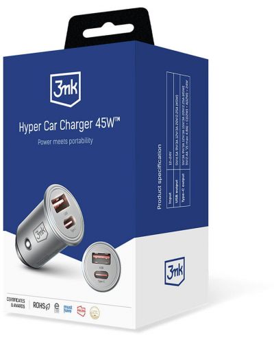 Зарядно за кола 3mk - Hyper Car Charger 45W, сребристо - 4