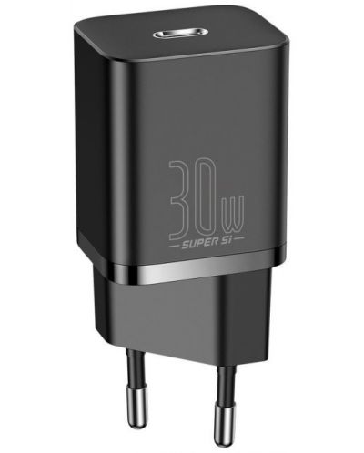 Зарядно устройство Baseus - Super Si QC IC, USB-C, 30W, черно - 1