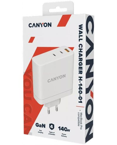 Зарядно устройство Canyon - H-140-01, 140W, бяло - 2