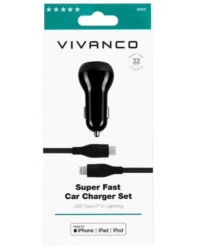 Зарядно за кола Vivanco - 62301, USB-A/C, 32W, черно - 5