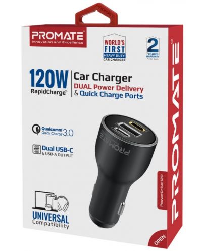 Зарядно за кола ProMate - PowerDrive-120, USB-A/C, 120W, черно - 2
