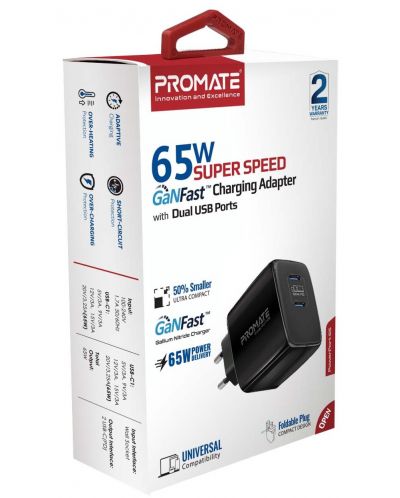 Зарядно устройство ProMate - PowerPort-65, USB-C, 65W, черно - 2