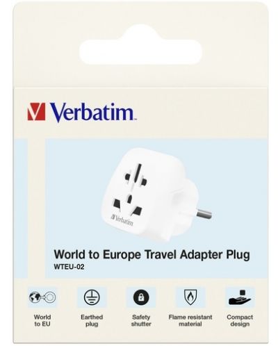 Зарядно устройство Verbatim - WTEU-02 World to Europe Travel Adapter, бяло - 4